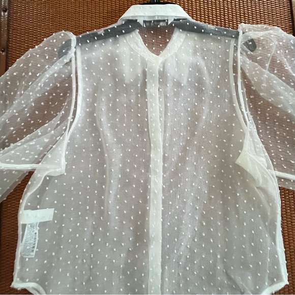 ZARA Mesh Polkadot Puff Sleeve White Collard Shirt, size Large - Picture 2 of 5